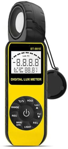 Luxmetro digitale per BTMETER 881E, gamma 300000 Lux, misuratore di luce professionale con LCD retroilluminato, archiviazione dati e visualizzazione della temperatura, nero/giallo