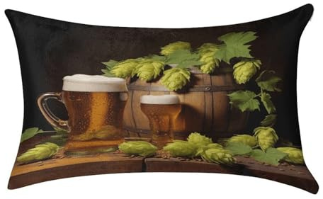 Beer and Hop Cones Long Pillow Case Cozy Cushion Pillow Cover Luxury Velvet Pillowcase Super Soft Decorative Pillowcases for Bed Sofa Bench Bedroom Cinema 14x36 Inch