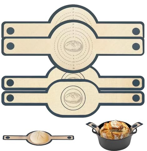 Bakmatta i silikon för holländsk ugn, 4 stycken återanvändbara brödbakmattor med långa handtag, non-stick brödslunga, bakunderlägg för surdegbröd, pizza och kex (rund och oval)