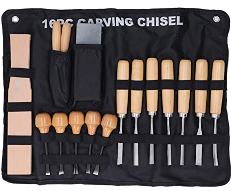 Strumenti per intagliare il legno, set di coltelli da intaglio professionale da 16 pezzi per la lavorazione del legno Manico in legno premium con pietre per affilare sgorbia a