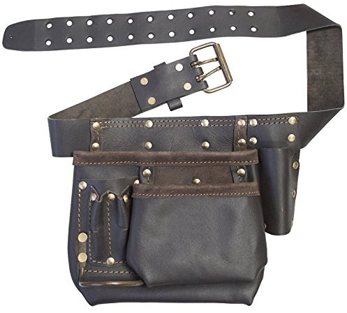 Spares2go Oil Tanned Leather Reinforced Multi Pocket Nails Pouch & DIY Tool Belt