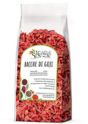 Bacche di goji senza zucchero aggiunto 250 g - goji berries 100% naturale super food - frutta secca, ideale per perdita di peso e mix con fiocchi di avena, semi di zucca, lino, chia - Italia Spezie