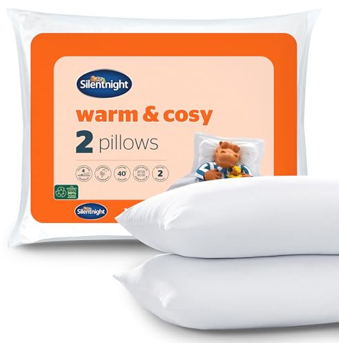 Silentnight Warm and Cosy Luxury Hypoallergenic Hotel Pair with Microfibre Filling Machine Washable Thick Pillows Polyester Cover, White, Pillow Pair