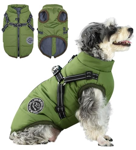 Savlot Hundejacke Winterweste Jacken Hundemantel Hundepullover Haustier Skifahren Kostüm Ärmellose Baumwolle Gepolsterte Weste Mit Brustgurt Gurt - Grün, XXL