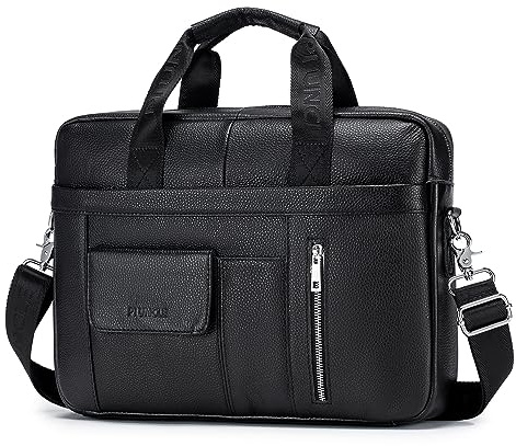 BAGZY Laptoptasche 15,6 Zoll (39,6 cm) aus echtem Leder – Schulranzen für Herren Retro – Dokumententasche und Reisekoffer für die Arbeit