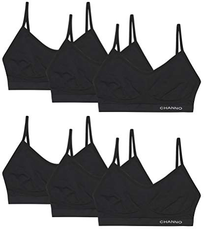 Channo Reggiseni Top Invisibili Senza Cuciture, Senza Ferretto o Imbottitura, in Nylon con Spalline Regolabili - Confezione da 6, Nero, S/M