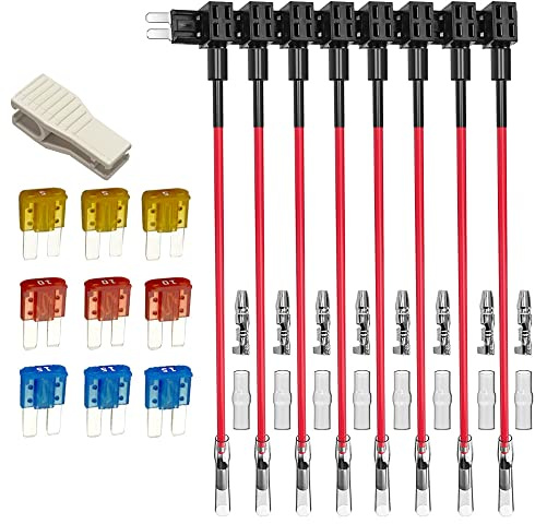 Gebildet 8pcs 12V 24V Add-a-Circuit Micro 2 Fusible Grifo, Portafusibles Piggy Back Blade con arnés de Cables, 9pcs Micro 2 Fusible (5A 10A 15A) y Extractor