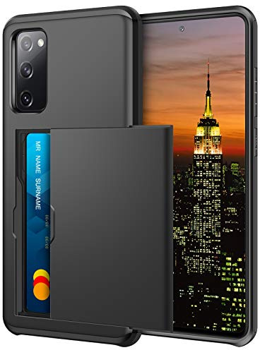 Coolden for Samsung S20 FE Case with Card Holder Wallet Cover Black | Shockproof Heavy Duty Protective, Hard PC Back Rubber Bumper Card Holder Wallet Cover for Samsung Galaxy S20 FE Phone Case