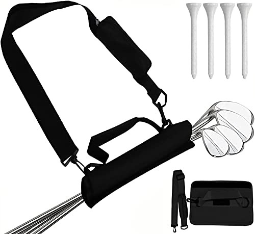 Golftasche Mini Leicht 2022 Golfschläger Tragebag, Golfbag Schultergurt mit 4 Stück 70mm Weiß Bambus Tees Driving Range Zubehör Set, Klein Golf Club Carry Bag Schwarz für Herren Damen Kinder Reise