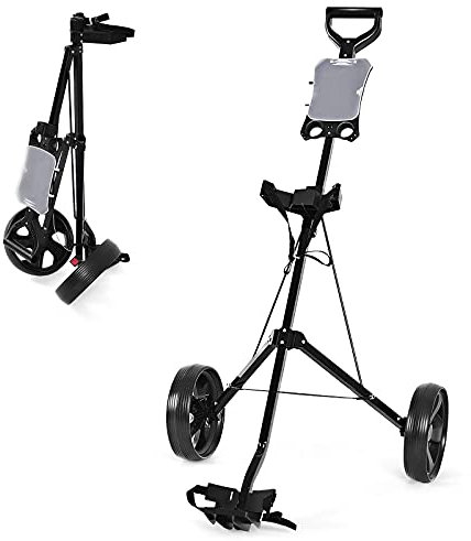 COSTWAY Golf Trolley, 2 Rad Golftrolley klappbar, Golfwagen aus Stahl, mit Scorecardhalter, Golf Bag Push Cart für Anfänger (Schwarz)