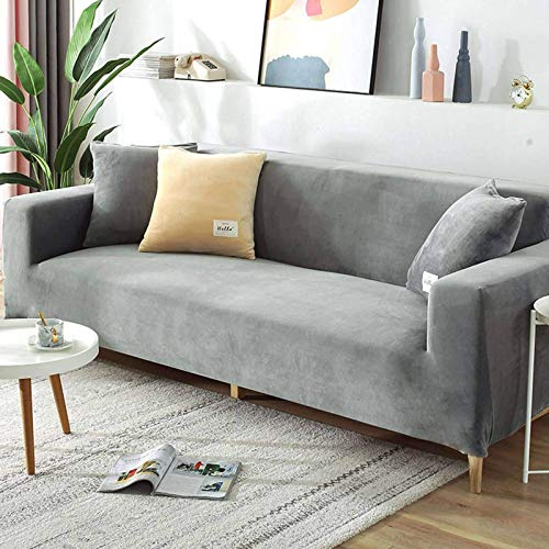 Samt-Sofabezug für 2-, 3-, 4-Sitzer, weicher Plüsch-Sofaschutz, Stretchbezug für Sofa und Armlehnen, wasserabweisend, Möbelschutz, Hellgrau, 2-Sitzer, 140-170 cm
