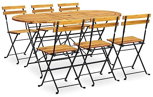 vidaXL Akazienholz Massiv Gartenmöbel 7-TLG. Klappbar Gartengarnitur Sitzgruppe Sitzgarnitur Gartenset Tisch Stühle Gartentisch Gartenstuhl