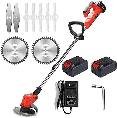 HLCUI Tagliabordi A Batteria,con 24V × 2 Batterie al Litio Caricabatterie Veloce E Tre Tipi di Lame di Ricambio per Giardino, Erbacce Erbacce, Alberi di Fiori, Verde,B