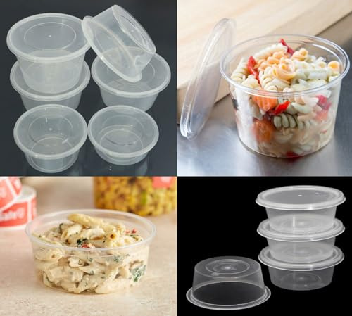 HOT BARGAINS 50 Pack 16oz/460ml Round Food Containers Clear Plastic with Lids