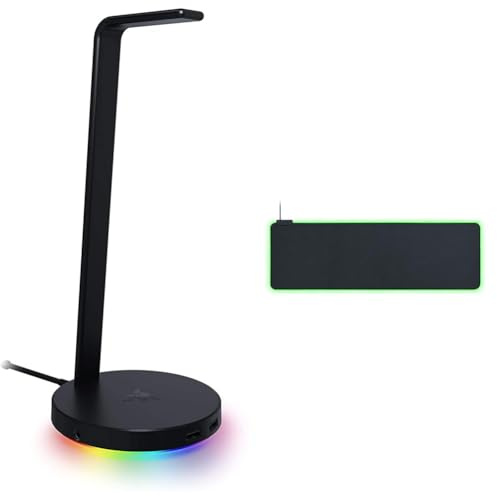 Razer Base Station V2 - Chroma Enabled Headset Stand with 3.1 USB Hub and 7.1 Surround - Extended Gaming Mouse Mat with Chroma RGB Lighting