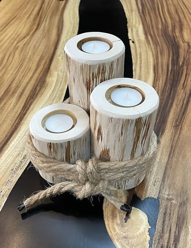 3er Set Maritimer Kerzenständer aus Haselnuss Holz - Massivholz Kerzenständer Dekoration