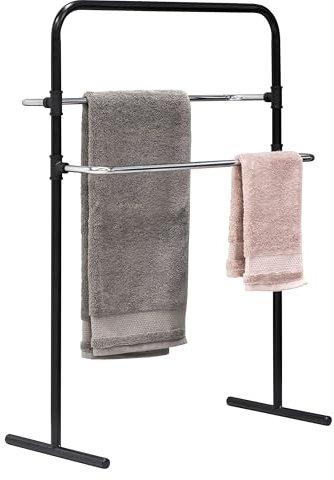 bremermann Stand-Handtuchhalter freistehend, 2 Stangen, Handtuchständer, schwarz-verchromt