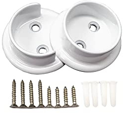QCAA Heavy Duty Solid Metal Closet Rod Socket Set, 1-3/8'', Matte White, 1 Pair, Made In Taiwan