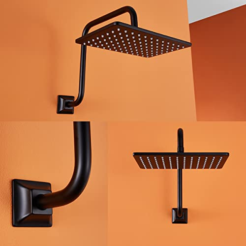 SEABEFORE 40,6 cm Schwanenhals (S-Form) Duscharm schwarz Duschkopf Verlängerung mit einzigartigem Flansch, Standard 1/2 Zoll Anschluss
