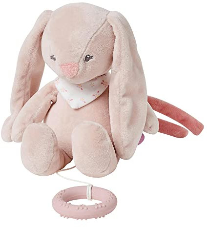 Nattou Mini-Spieluhr aus und Polyester, Kaninchen Pomme, Wiegelied «La-Le-Lu», Mit Ring, Ca. 23 cm, Alice und Pomme, Altrosa