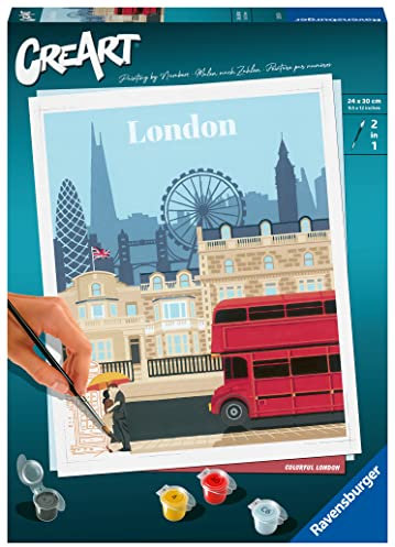 Ravensburger CreArt 23525 - Farbenfrohes London - Malen nach Zahlen Erwachsene, DIY Malset mit Pinsel und Acrylfarben, Geschenk für Frauen und Männer, Malen für Erwachsene