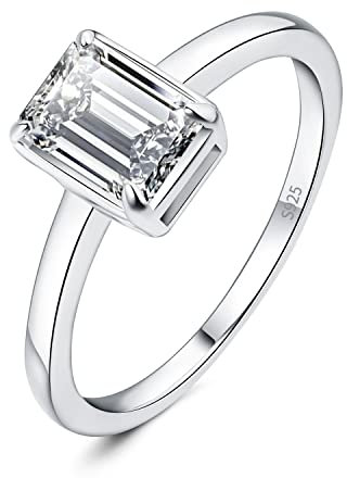 JewelryPalace Klassisch Smaragdschliff 1ct Moissanite Solitär Promise Ring Damen, Schmuck Set, Verlobungsring Damenring Silber 925 mit Stein Frauen, Simulierte Diamant Jubiläum Eheringe Silberring 57