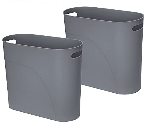 Caxmtu Small Trash Can Plastic Bathroom Wastebasket 10 Litres Slim Garbage Container Bin with Handle for Home Kitchen Bathroom Bedroom Office, Grey, 2 Pack