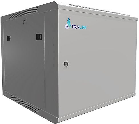 Extralink Armario Rack de 19 9U - Armario de Red de 600mm, para Montaje en Pared o Suelo, hasta 60 kg, Puerta de Metal, Apertura de 180° Gris - para Red doméstica y Equipos informáticos