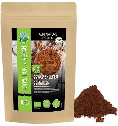 Alpi Nature Clavos de Olor Orgánicos en Polvo 100g, Clavo de Olor Molido para Cocinar y Hornear