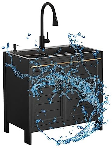 Kitchen Cabinet with Sink Free Standing Catering Commercial Sink with Pull-Out Faucet Stainless Steel Single Washing Hand Basin Laundry Room Sink with Cabinet for Outdoor Indoor Restaurant (Size : 80