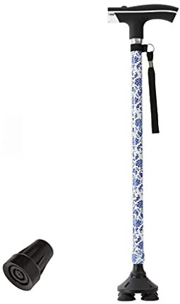 Gehhilfen für Senioren, Gehstock, Krücken für ältere Menschen, blaue Blume, ein Fuß, klein, vier Fuß, einziehbarer Gehstock, Einstellbereich von 56 cm bis 92 cm, Rollator, langlebige Mobilitätshilfe