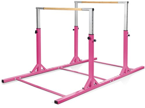 GYMAX Gymnastics Parallel Bars, Double Horizontal Bar with Adjustable Width and 11 Height Positions, Juniors Training Bar Home Gym Equipment for Kids