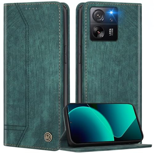 FMPCUON Handyhülle Kompatibel mit Xiaomi 13T Pro/Xiaomi 13T/Xiaomi Redmi K60 Ultra Leder Hülle Glatter Touch,Flip Wallet Case Handytasche Tasche Klappbar Schutzhülle für,Grün