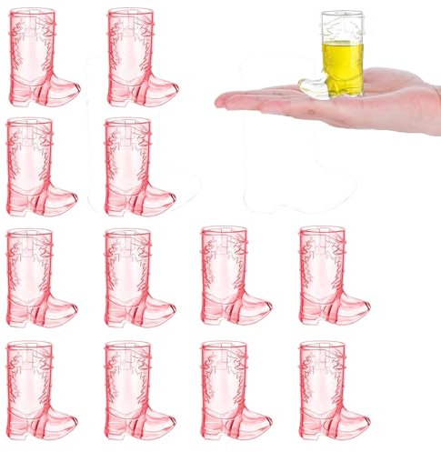 SHINROAD 10Pcs Cowboy Boot Shot Glasses, Plastic Cowboy Boots Cups, 1oz Western Cowboy Beer Mugs,Reusable Cowboy Cowgirl Party Decorations Supplies for Birthday,Theme Party (Pink)