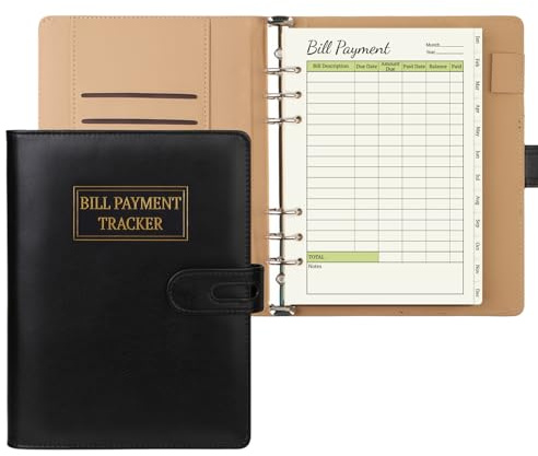 suituts Rechnungszahlungs-Tracker-Notizbuch, monatlicher Rechnungs-Organizer mit Taschen und Tabs, Rechnungs-Tracker mit 6-Ringbuch im A5-Format für Senioren, Heimbüro | Monatliches Rechnungs-Tracker-Notizbuch, mit Taschen und Tabs, für Senioren-Home-Office