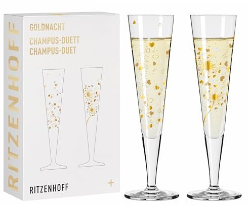 RITZENHOFF 6031007 Bicchiere da champagne 200 ml - Serie Goldnacht Set di 2 F24 - Pezzo di design con oro vero - Made in Germany