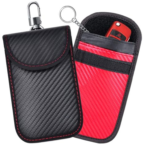TRKETK Faraday - Paquete de 2 fundas bloqueadoras de señal para llaves de coche, bloqueo RFID, bolsa de protección de seguridad para coche con gancho