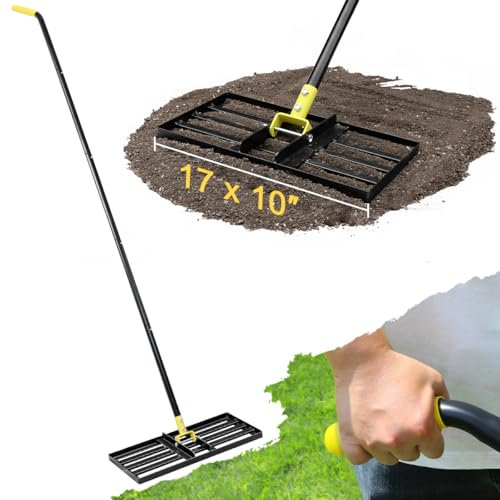 Colwelt Lawn Leveling Rake, Lawn Leveler Lute with 195cm Ergonomic Curved End Grip Handle, Lawn Lute Levelling Rake for Grass Soil, Garden Lawn Leveler for Leveling Out Topsoil Easily
