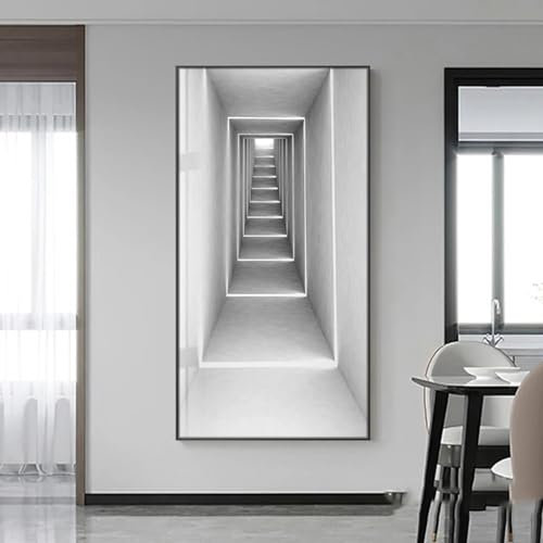 NXMYDBD Modernes Gebäude Leinwandgemälde Wandkunst Bild Schwarz-Weiß-Schwarz-Druck Poster für Wohnzimmer Lobby Dekor 70x140cm (28x55 Zoll) Ungerahmt