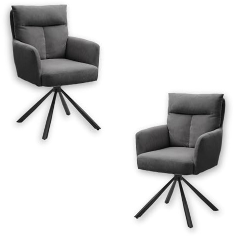 Sofia Esszimmerstühle 2er Set, Cord Bezug Grau, schwarzes Metallgestell | 60 x 93 x 67 cm (B/H/T), Sitzhöhe 48 cm, ergonomische Polsterung, T-Ziernaht, für Esszimmer, Wohnzimmer, Küche, Büro geeignet