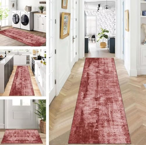 ZUZEKU Läufer Flur Küche Waschbar rutschfest 80X120cm Rot Lang Küchenteppich Flurteppich Teppich Fur Korridor Wohnzimmer Schlafzimmer Meterware Anpassbar