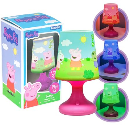 Peppa Pig Offiziell lizenzierte Tischlampe mit 2 Lichtmodi, Kinderzimmer Nachttischlampe Verspielte Sonnige Szene, Nachtlicht für Jungen und Mädchen