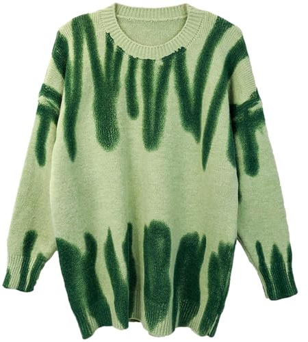 amropi Donna Maglione Rotondo Maglia Oversize Maniche Lunghe Pullover Casual Top Top, Verde