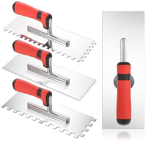 4 PcsTile Tools Stainless Steel Square Notched Trowel Set (Notch Size: 5/32 & 5/16 & 1/2) Masonry Hand Kit for Wall Floor Tiling Installation