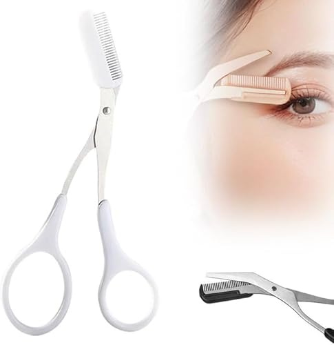 Augenbrauenschere mit Kamm, 2 in 1 Augenbrauen-Trimmschere mit Kamm, Augenbrauentrimmer-Schere, Augenbrauenschere für Männer und Frauen (White)