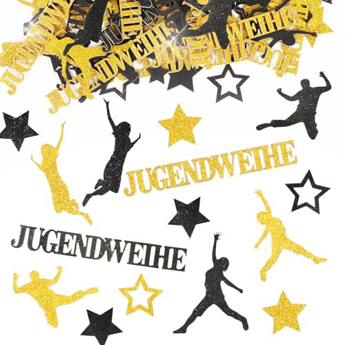 MEJOSER Jugendweihe Deko mit Glitzer 100 Stück Konfetti Jugendweihe 2025 Tischdeko Streudeko DIY Basteln Jugendliche Geschenk für Junge Mädchen Teenager Schwarz Gold