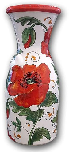 Italienische Keramik Weinkaraffe mit Mohn blume Design – 1 liter Handbemalter Utensilienhalter oder Karaffe – Hergestellt in Italien – Toskana-Keramik Weinkrug für Küche und Tischdeko