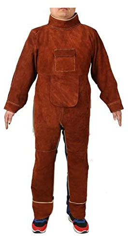 Schweißkleidung for Männer Flammesistente Schweißer Schutzkleidung Schweißer Overall Lederschürze mit Ärmeln, Schweißzubehör(Model C,L)