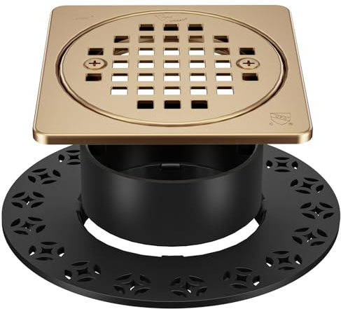 4 Inch Grate Kit Champagne Bronze Shower Drain with ABS Flange-Compatible with Schluter Kerdi Drain Flange- with Height Adjustment Collar-SUS304 Stainless Steel Grate