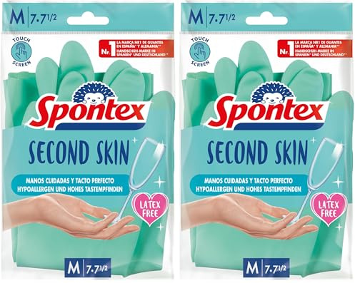 Spontex Second Skin, latexfreie Haushaltshandschuhe aus Nitril-Mix, mit Touchscreen-Technologie, Größe M/7-7,5, 1 Paar (Packung mit 2)